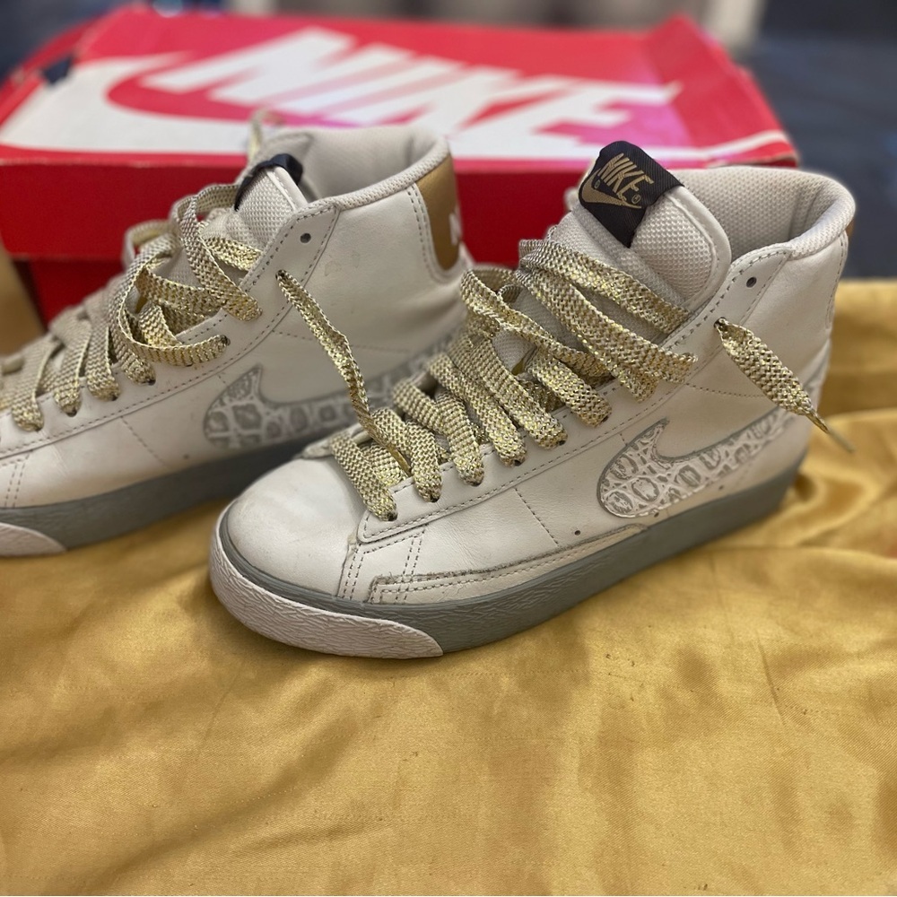 Nike Women's High-Top Sneakers - White and Gold Accents